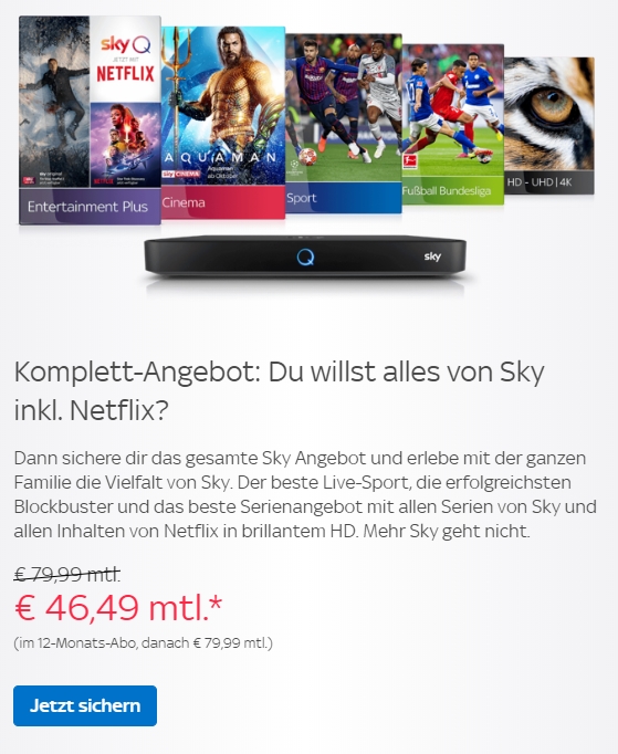 Sky komplett Angebote - 50% Rabatt ? im 12-Monats-Abo - Januar 2020