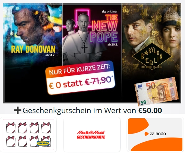 Exklusiv: 50€ Gutschein zum aktuellen Sky Angebot ab 14,99€ inkl. HD!