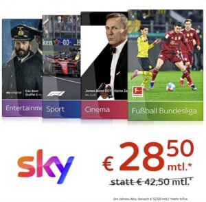 ALL INCLUSIVE! 🔥 Sky komplett Angebot: ab 28,50€/Monat (50% Rabatt!)