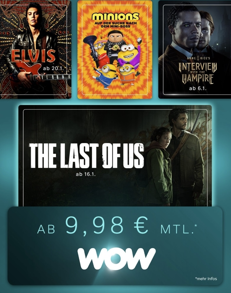 WOW Filme & Serien Angebot für 9,98€ mtl. sichern (33% Rabatt)