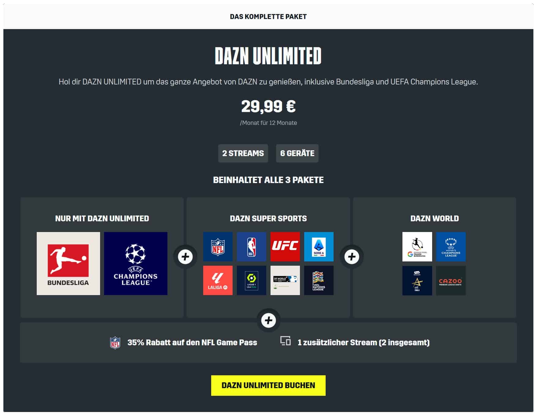 DAZN bei Sky Dezember 2023 JETZT Kombi-Angebot 29,99€ DAZN mit Sky Bundesliga