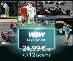 WOW Sport Angebot inkl. Bundesliga, 2. Liga, Formel 1, Premier League Live ⚽️ Abo ab 24,99€ mtl. (30% Rabatt)