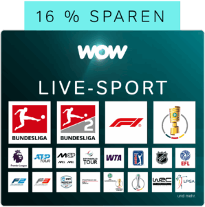 WOW Sport Angebot inkl. Bundesliga, 2. Liga, Formel 1, Premier League Live ⚽️ Abo ab 29,99€ mtl. (16% Rabatt)