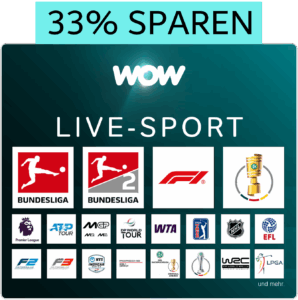 WOW Sport Angebot inkl. Bundesliga, 2. Liga, Formel 1, Premier League Live ⚽️ Abo ab 29,99€ mtl. (33% Rabatt)