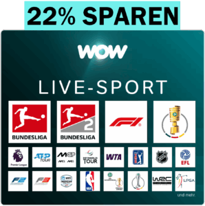 WOW Sport Angebot inkl. Bundesliga, 2. Liga, Formel 1, Premier League Live ⚽️ Abo ab 34,99€ mtl. (22% Rabatt)